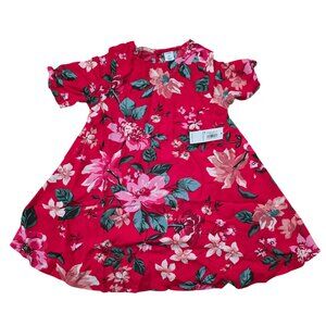 Old Navy Toddler Girls Floral Print Dress 3T Red & Pink Short Sleeve JJ19